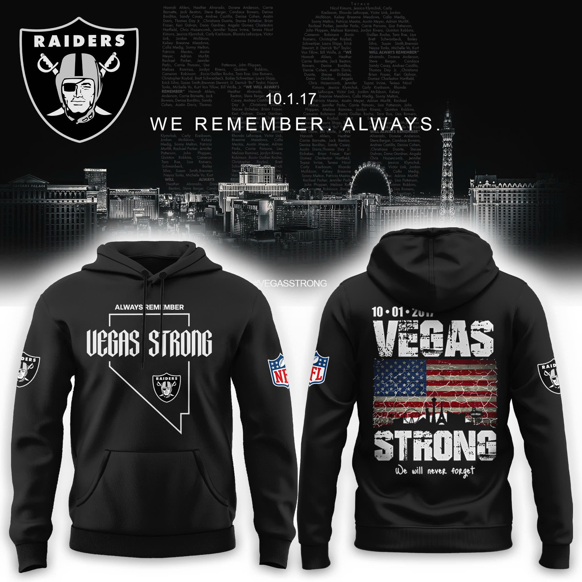 _ Las Vegas Raiders #VegasStrong Always Remember Hoodie