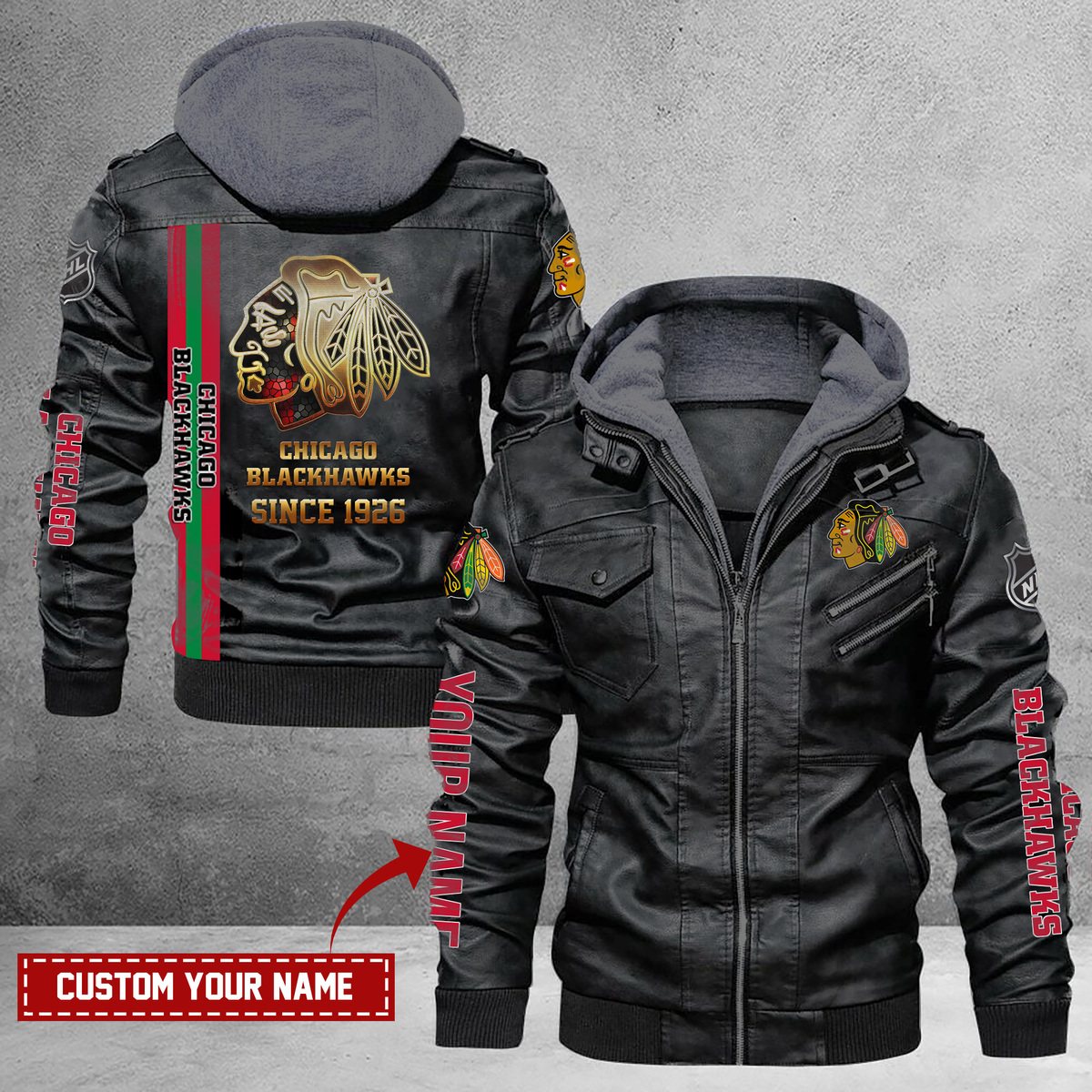 Chicago Blackhawks-NHL 32 Teams Custom Name H121 Leather Jacket-SP12102307ID02DS07