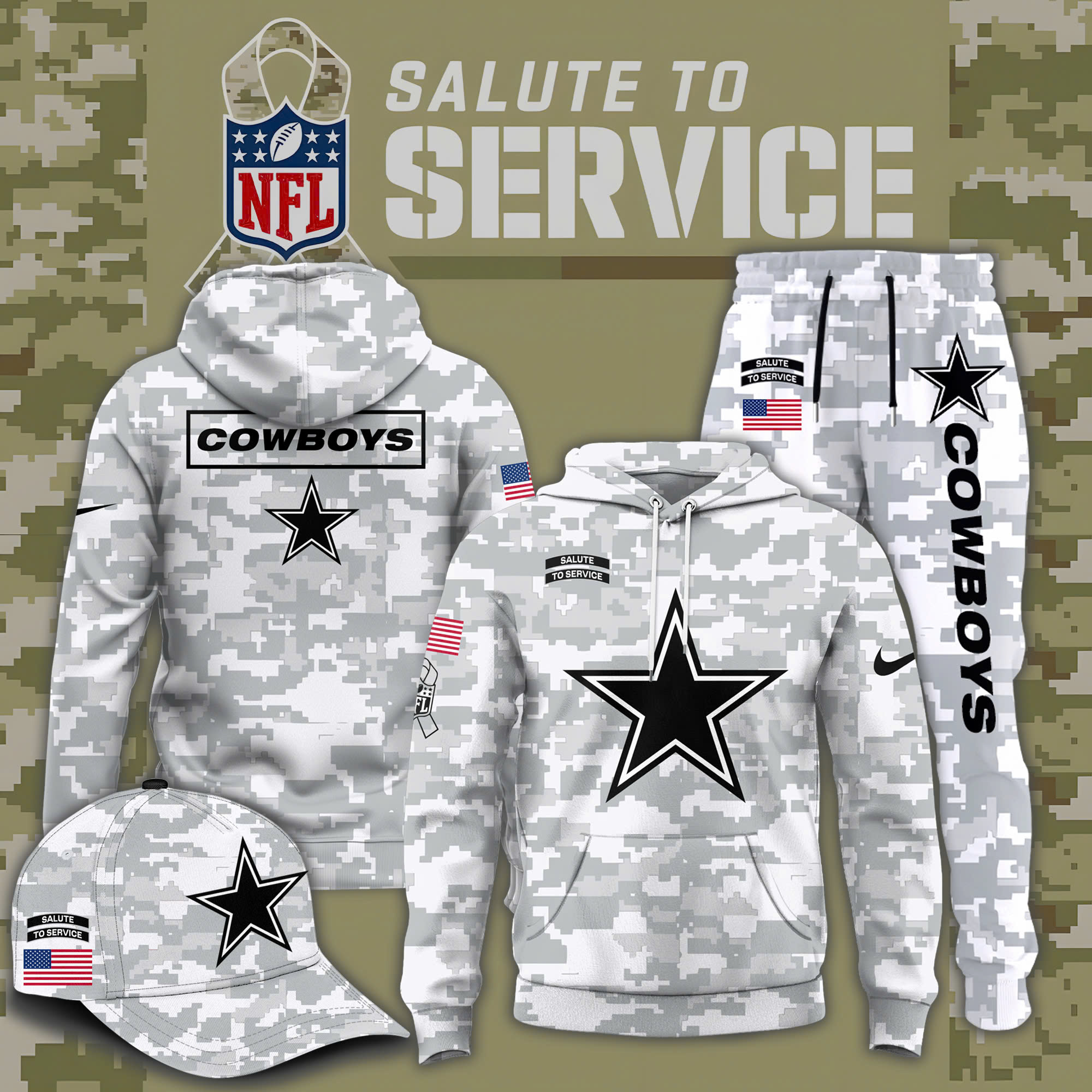 Dallas Cowboys 2024 Salute to Service Club Fleece Pullover Hoodie