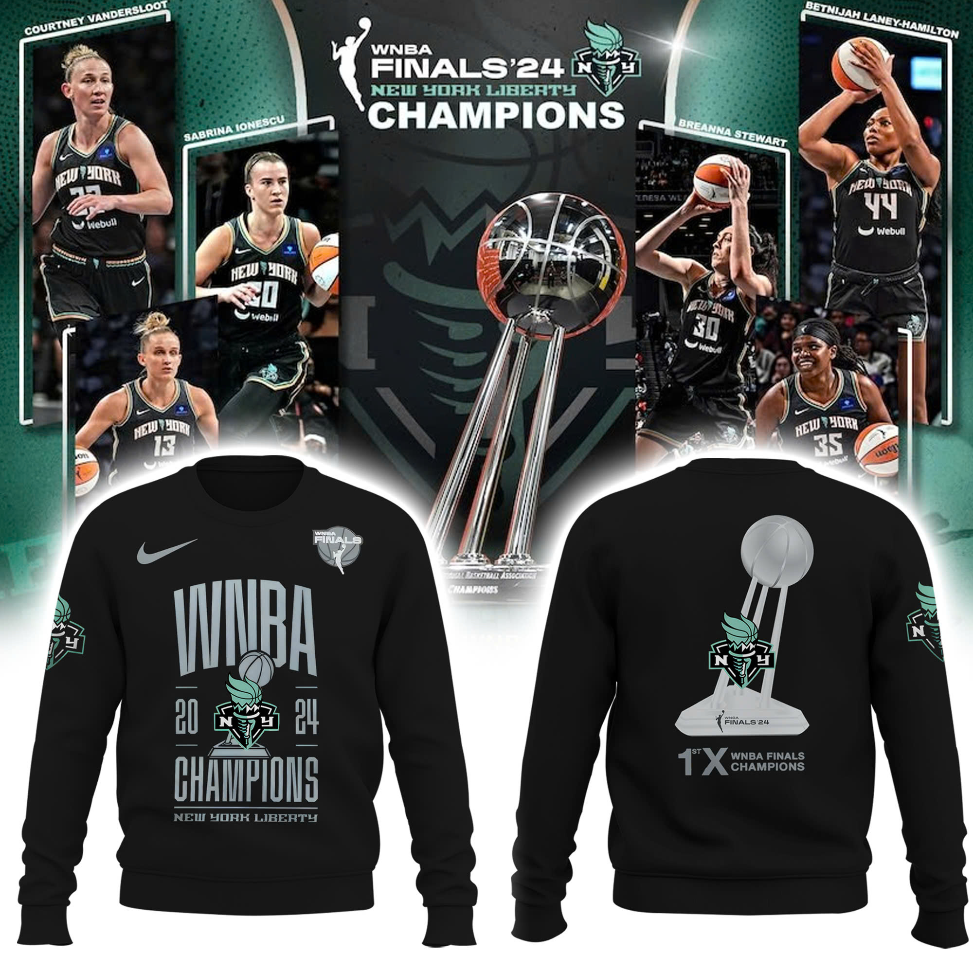 New York Liberty 2024 WNBA Finals Champions Sweatshirt | Silver Version