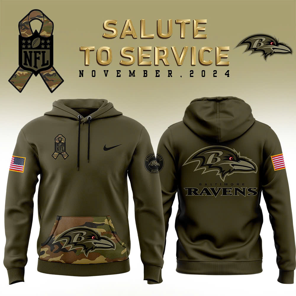Men’s Baltimore Ravens Nike Camo 2024 Salute to Service Club Fleece Pullover Hoodie