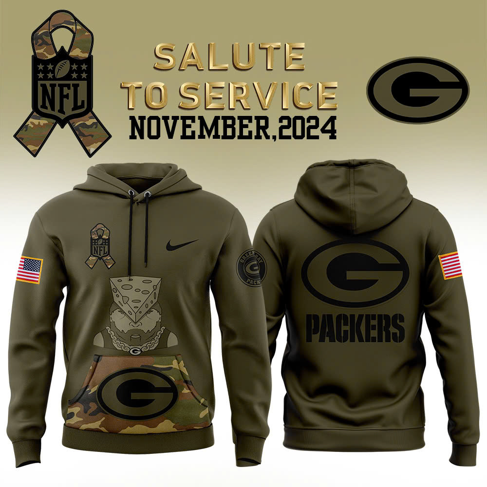 Men’s Green Bay Packers Nike Camo 2024 Salute to Service Club Fleece Pullover Hoodie