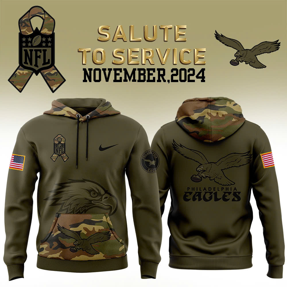 Men’s Philadelphia Eagles Nike Camo 2024 Salute to Service Club Fleece Pullover Hoodie