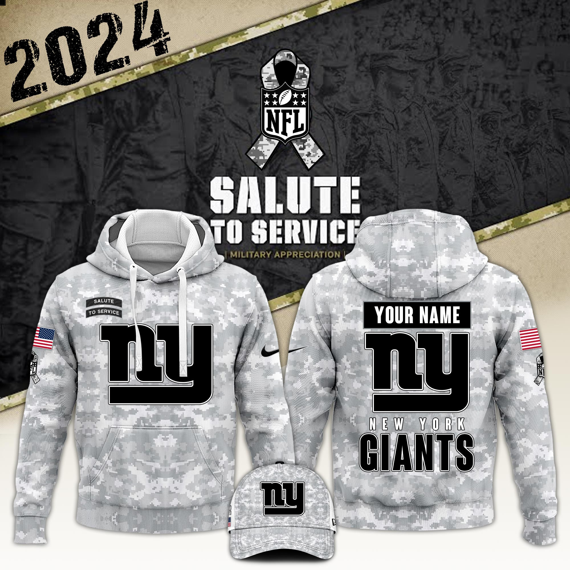 New York Giants Nike Arctic Camo 2024 Salute to Service Club Hoodie 2024 Limited Edition