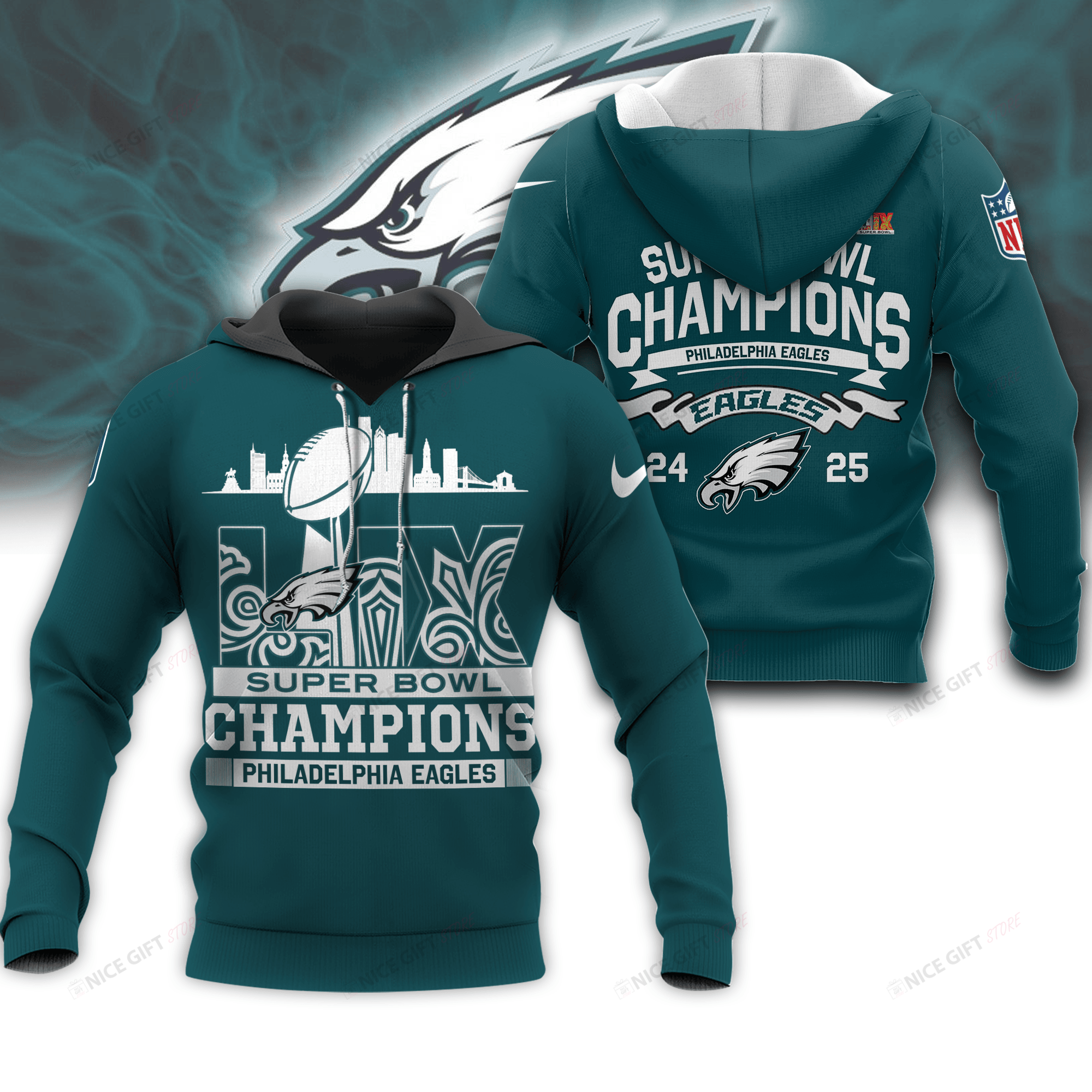 NFL Philadelphia Eagles Super Bowl Champions Hoodie 3D Nicegift 3HO-D3G1