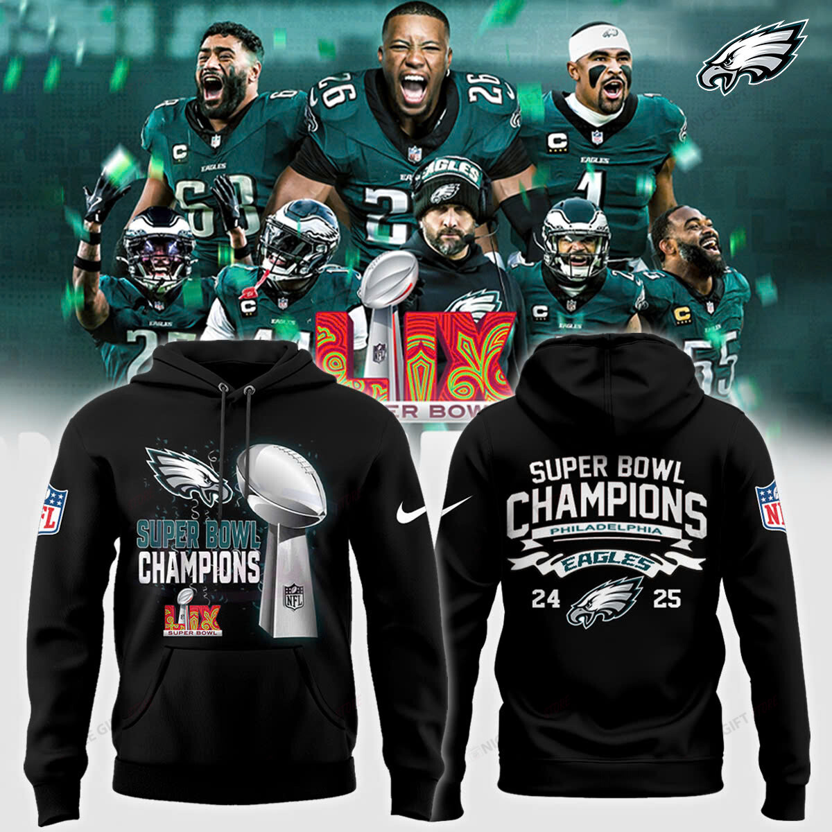 NFL Philadelphia Eagles Super Bowl Champions Hoodie 3D Nicegift 3HO-E2D0