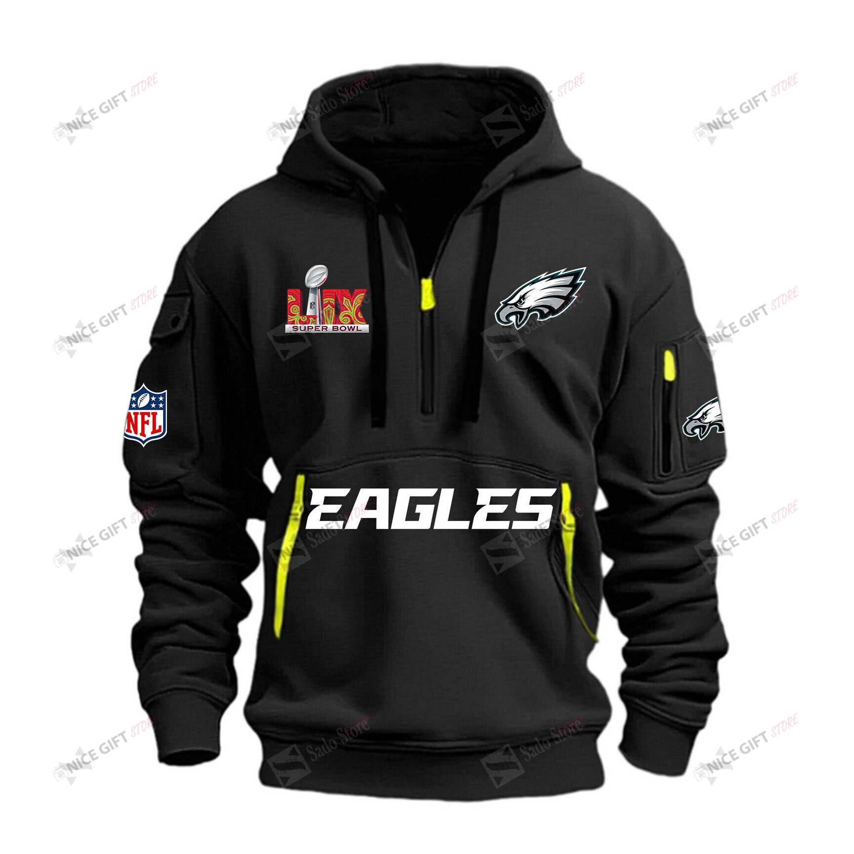 NFL Philadelphia Eagles Super Bowl LIX Quarter Zip Hoodie Nicegift QZH-P4Z9S3