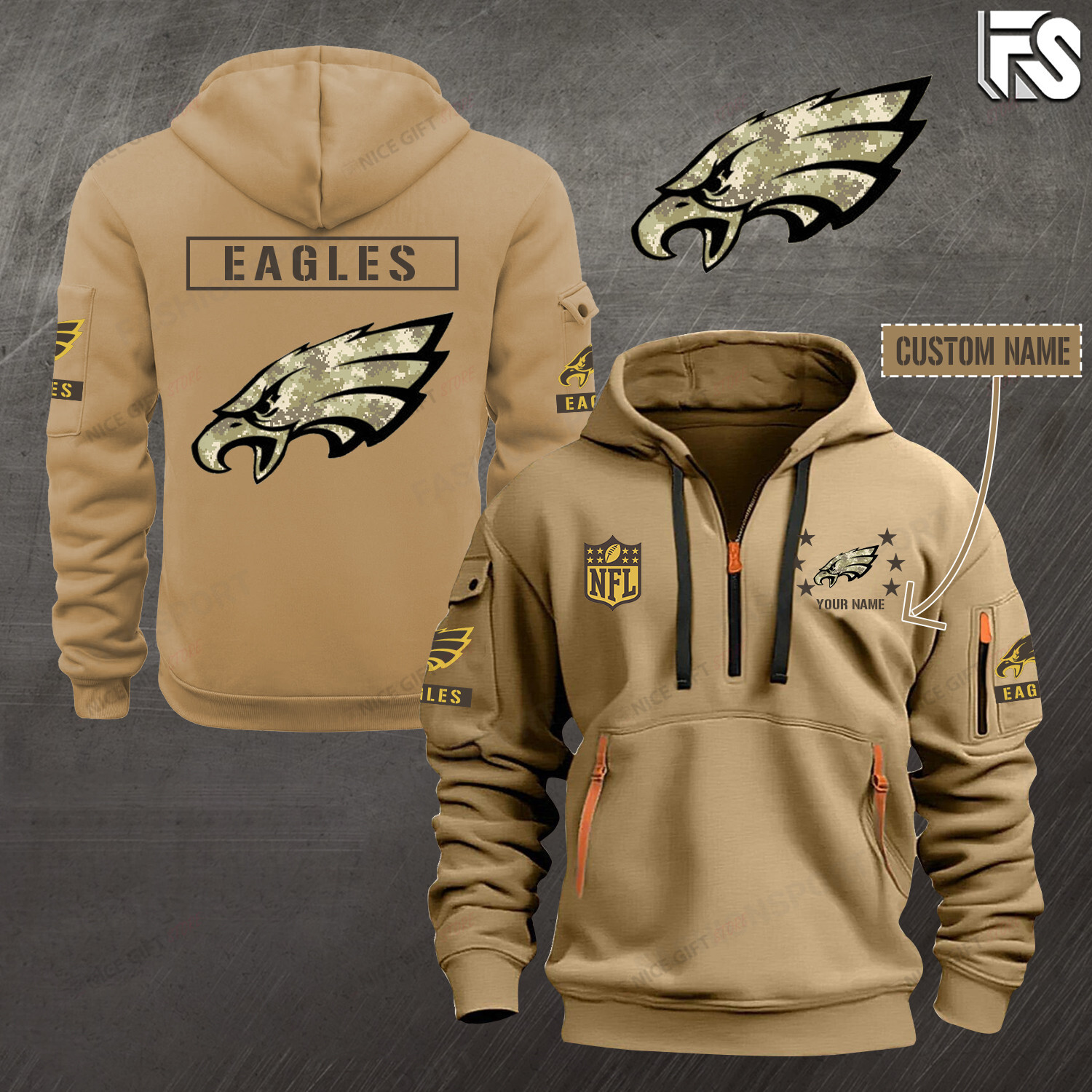 NFL Philadelphia Eagles (Your Name) Quarter Zip Hoodie Nicegift QZH-R5B0W6