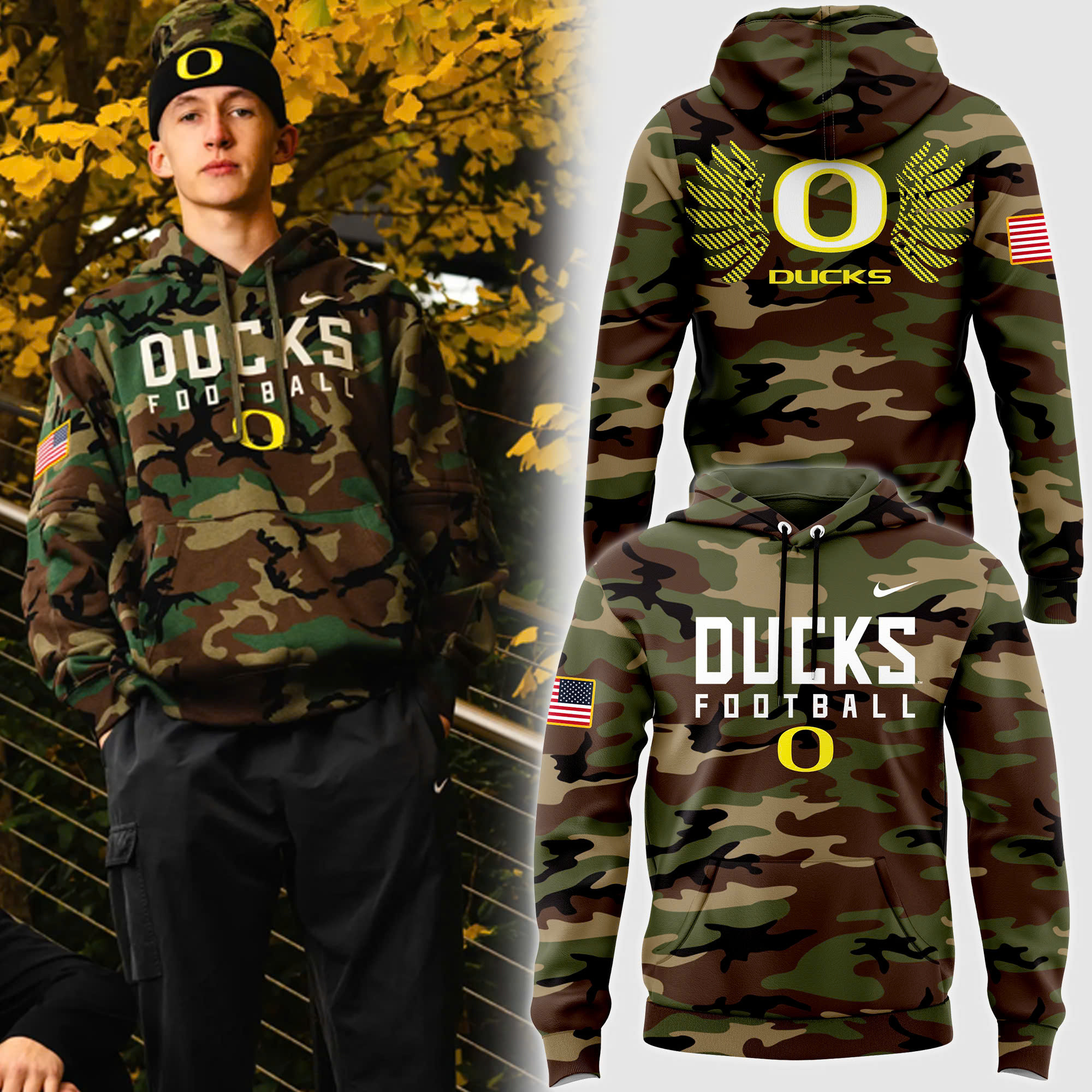 Oregon Football Nike 2024 Salute to Service Club Fleece Pullover Hoodie