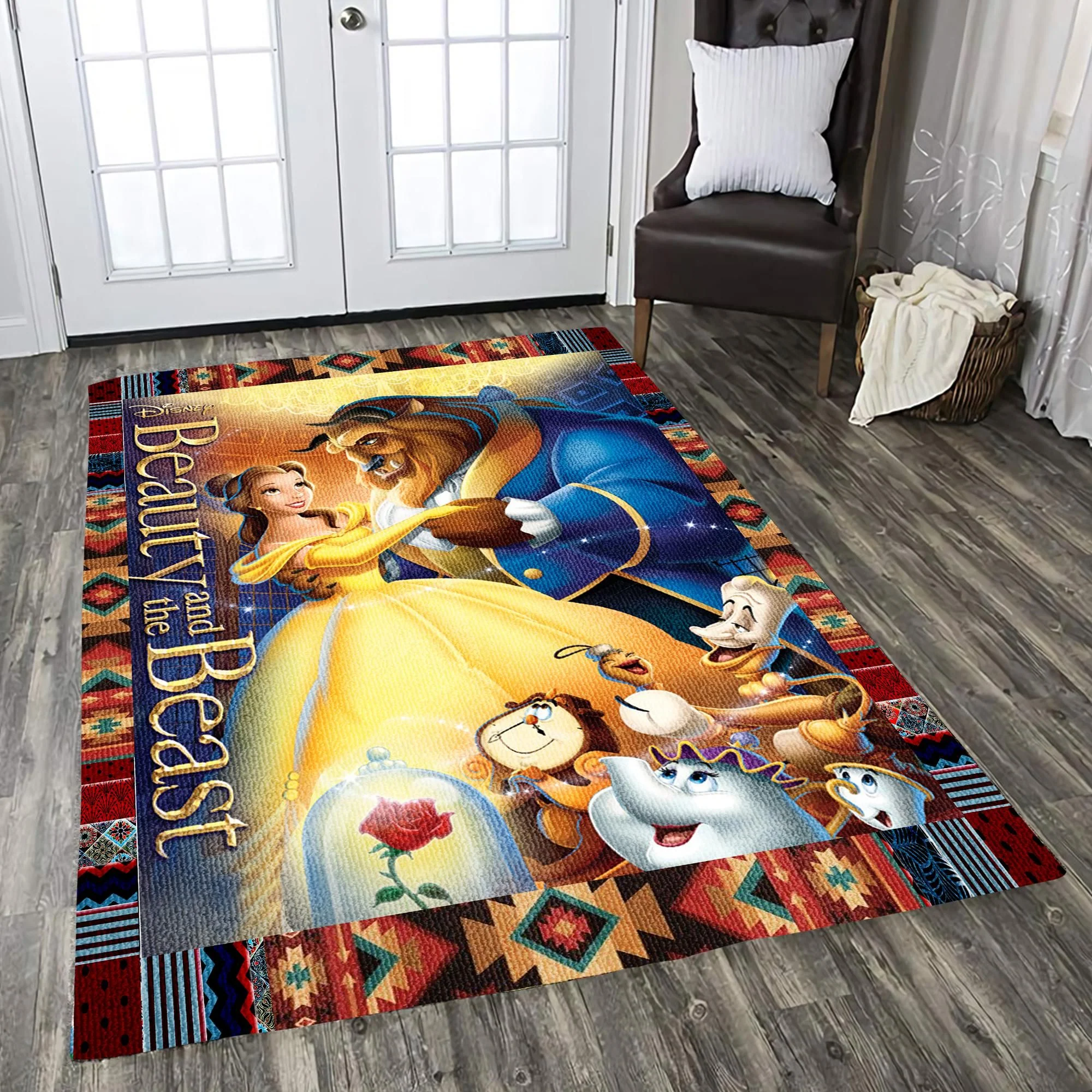Beauty And The Beast All Characters Rose Belle Disney Princess Living Room Area Rug Carpet Kitchen Rug US Gift Decor
