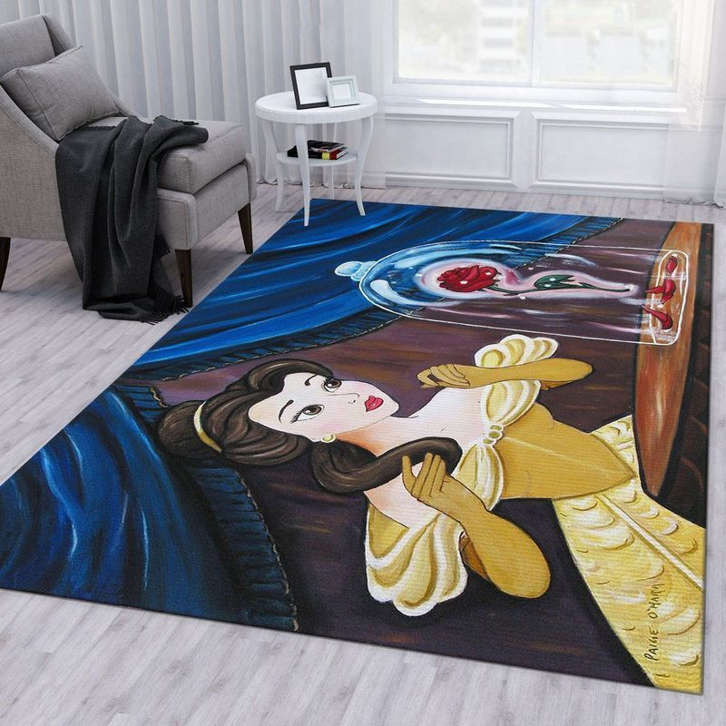 Beauty and the beast Disney Princess Belle Enchanted Rose Area Rug Living Room And Bed Room Rug Gift Us Decor