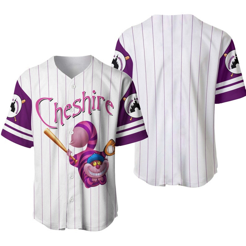 Cheshire Cat Disney Pinstripe Baseball Jersey - White