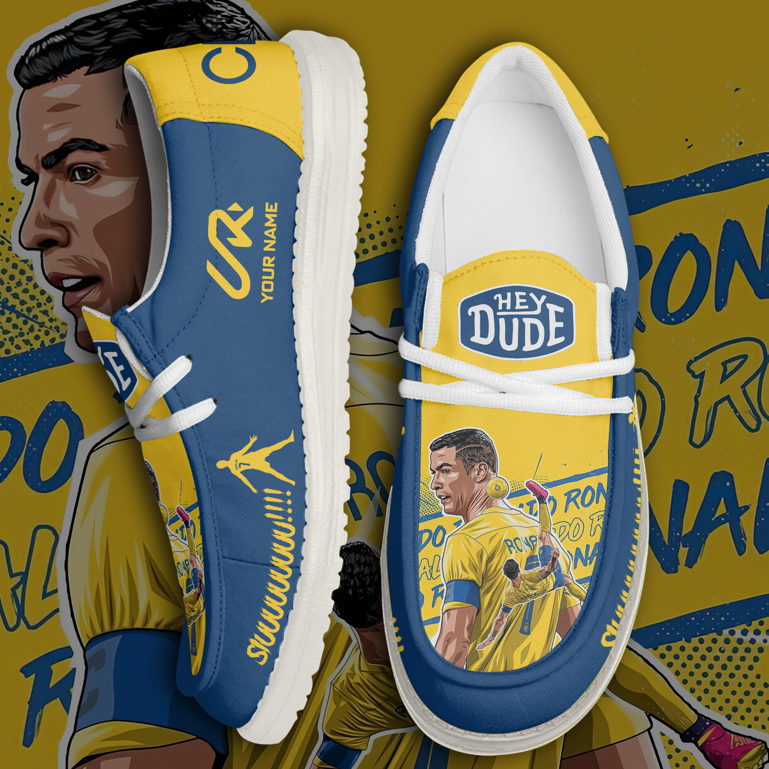 Cristiano Ronaldo Personalized Hey Dude Sports Shoes â€“ Custom Name Design Perfect Gift For Fans
