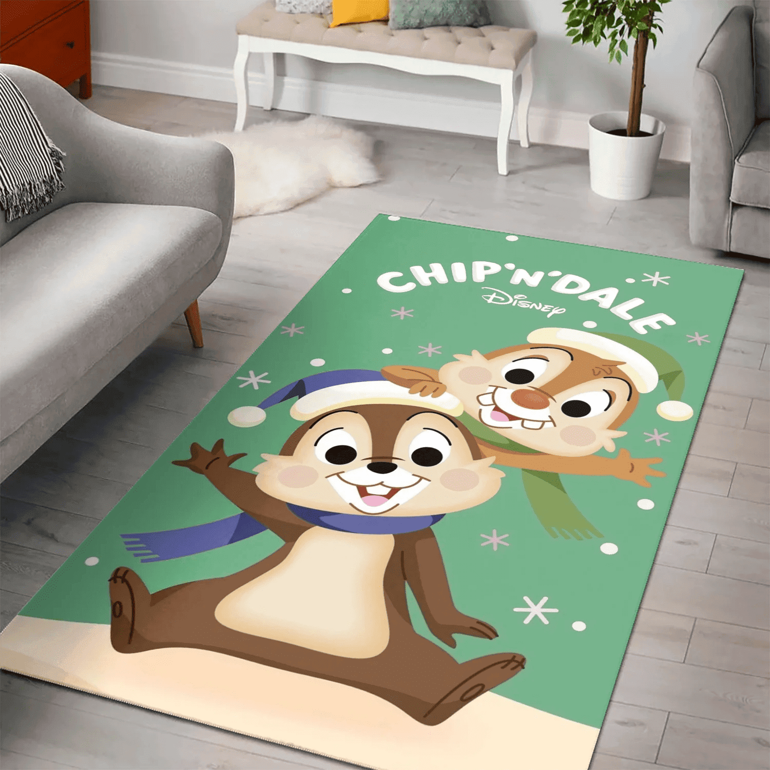 Disney Chip And Dale Christmas Green 1 3D Area Rug Full Printing Living Room Bed Room Home Decor Carpet