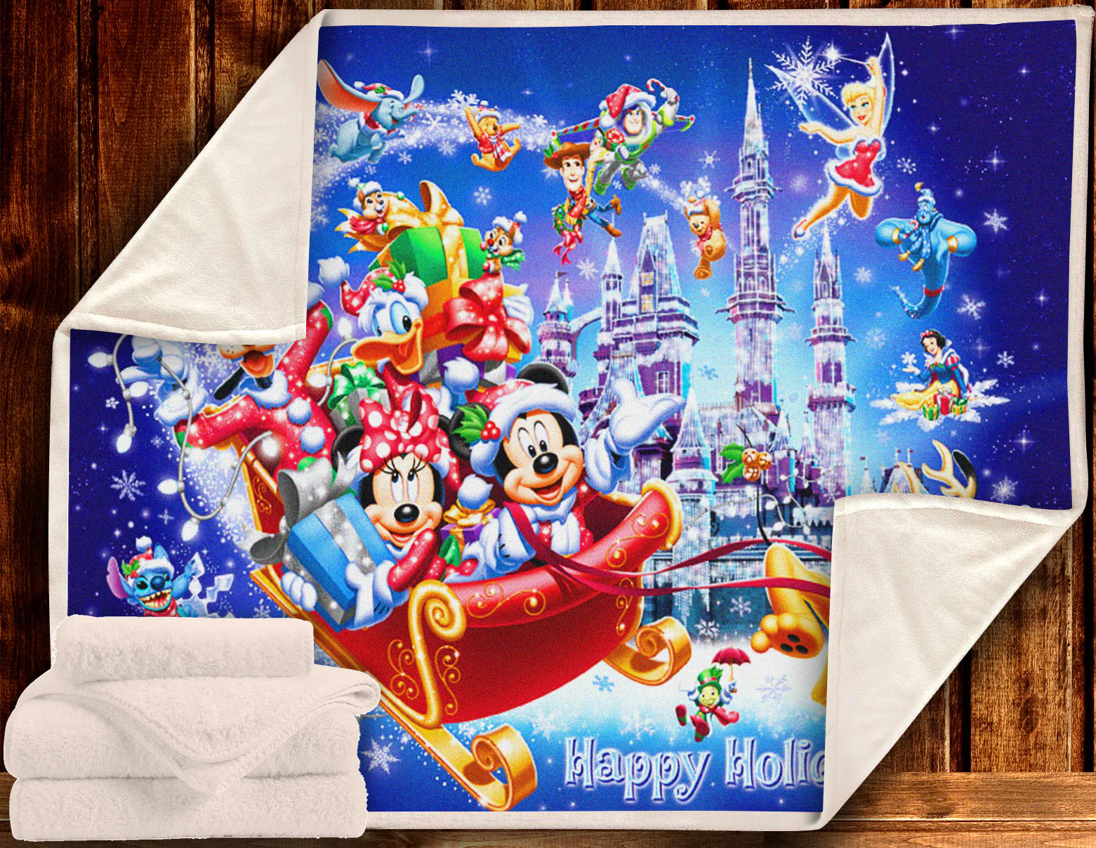 Disney Disney Characters Happy Holidays Christmas 3D Fleece Blanket High Quality Disney MK Mouse 3D Fleece Blanket 3057