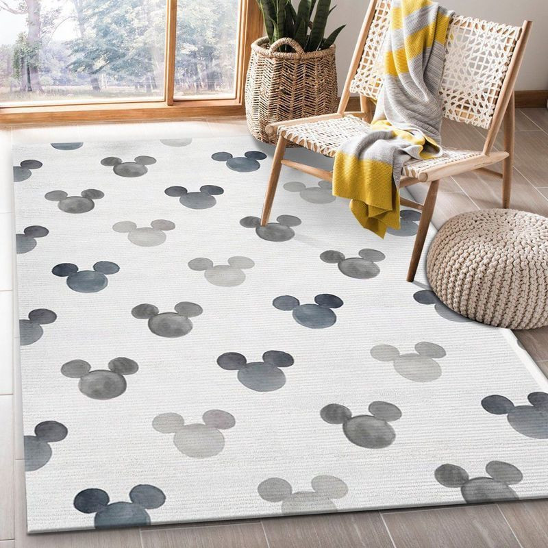 Disney Gray Watercolor Mickey Ears Fabric Area Rug Living Room And Bed Room Rug Christmas Gift Us Decor