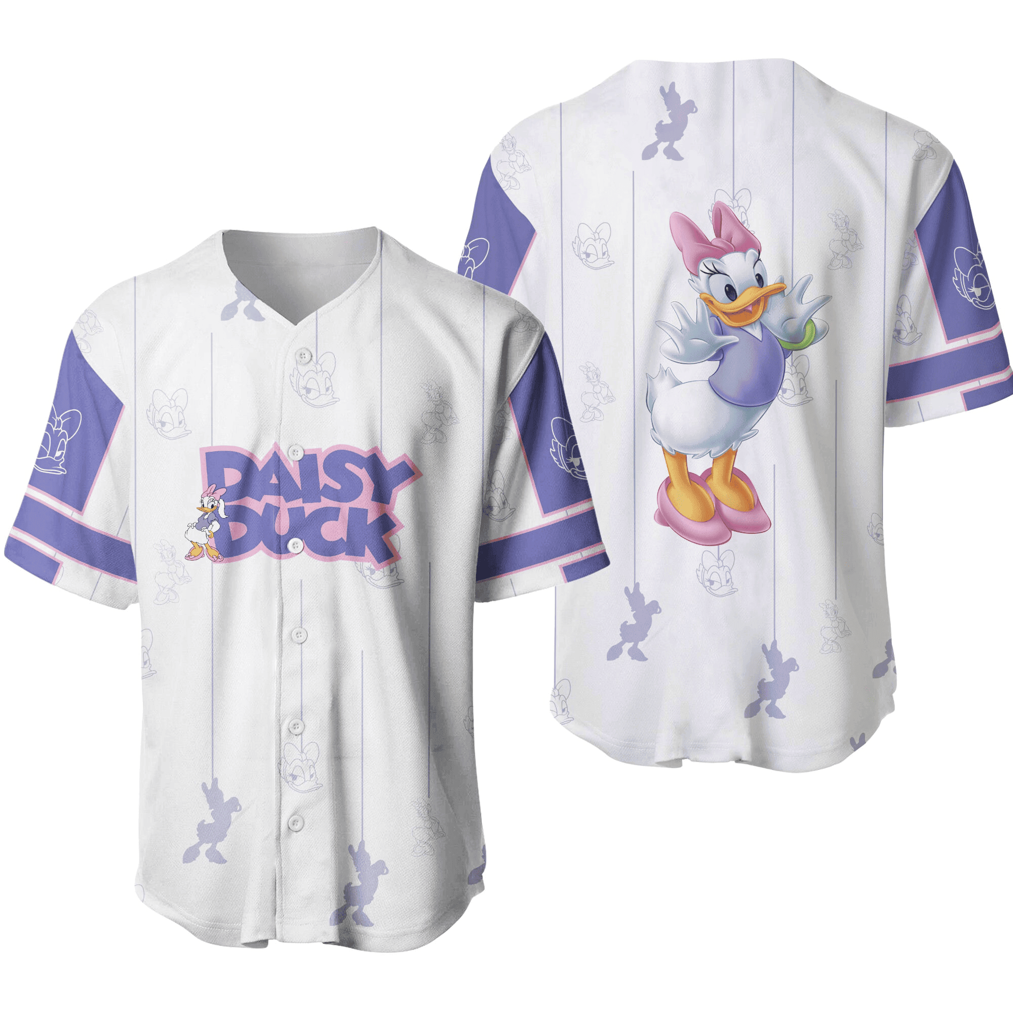 Disney Jersey Disney Cute Daisy Duck Character Graphic White Purple Jersey Shirt Disney Baseball Jersey Daisy Duck Baseball Jersey