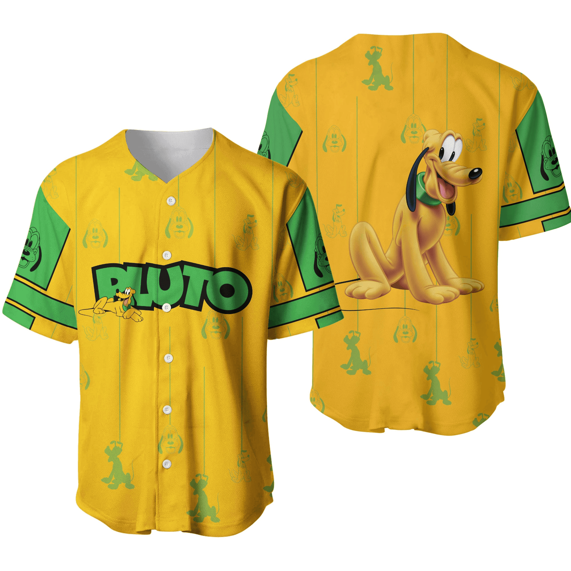 Disney Jersey Disney Pluto Dog Graphic Yellow Green Stripes Patterns Jersey Shirt Disney Baseball Jersey Pluto Baseball Jersey