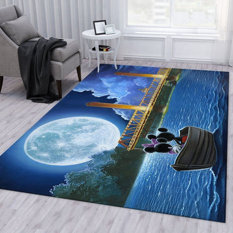 Disney Mickey and Minnie Watching Moon on Boat Drifting Area Rug Living Room And Bed Room Rug Gift Us Decor