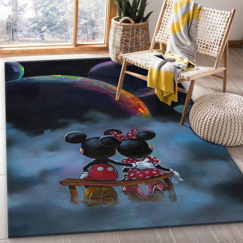 Disney Mickey and Minnie Watching the moon Area Rug Living Room And Bed Room Rug Gift Us Decor