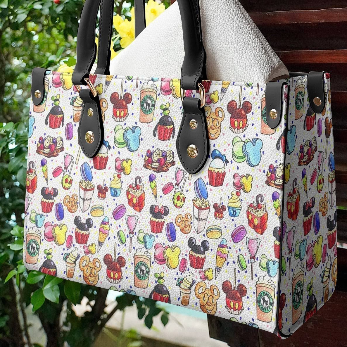 Disney Mickey Cream Pattern Leather Handbag 028