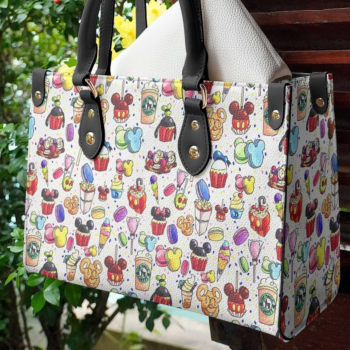Disney Mickey Cream Pattern Leather Handbag 028