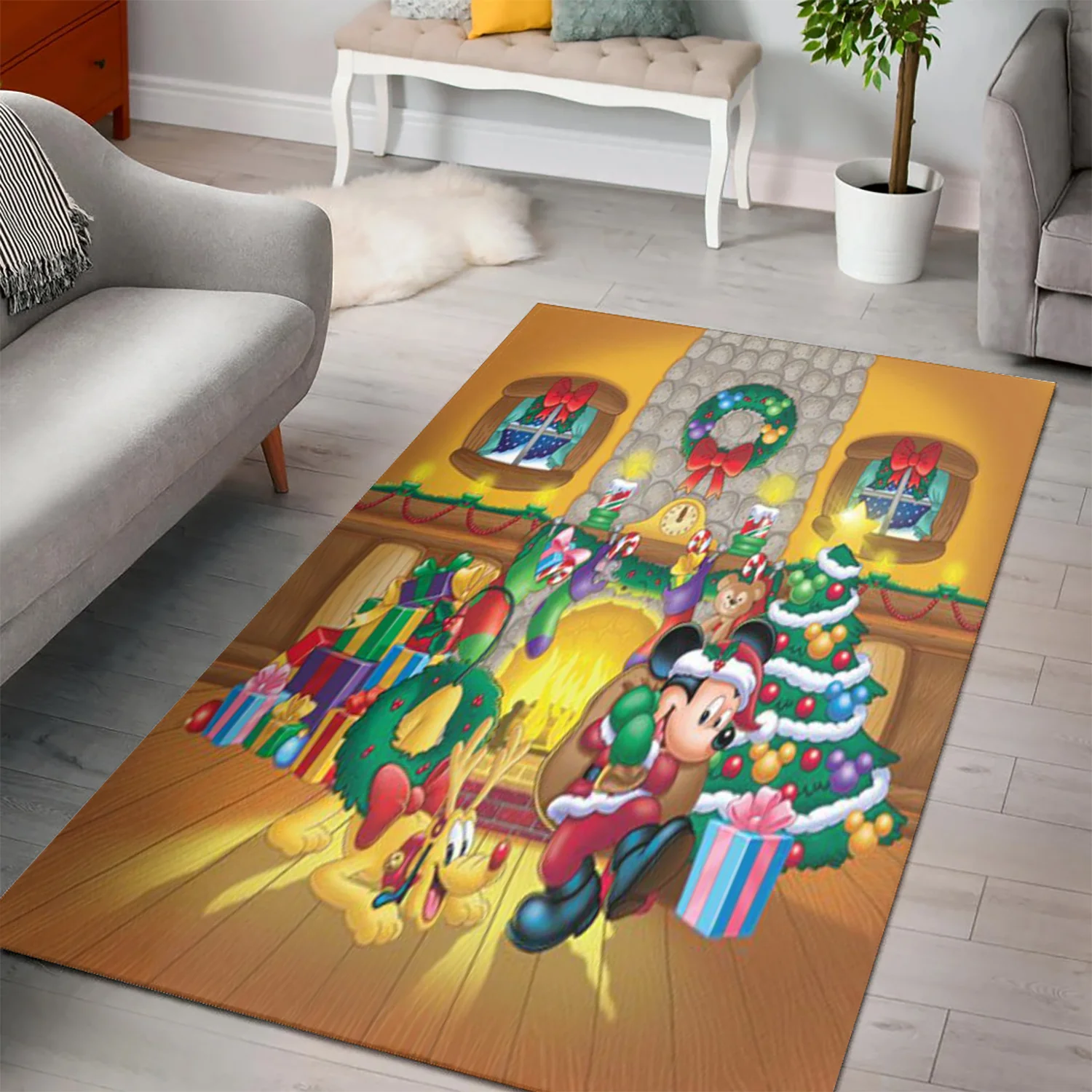 Disney Mickey Mouse Christmas Mickey And Pluto 1 3D Area Rug Full Printing Living Room Bed Room Home Decor Carpet