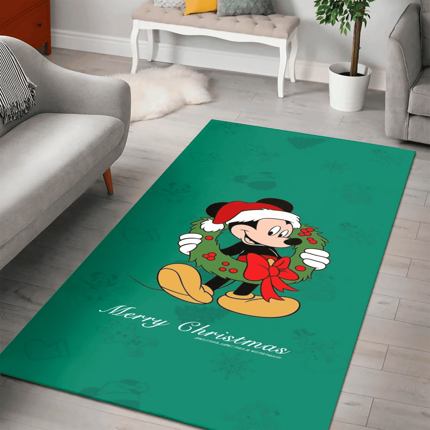 Disney Mickey Mouse Christmas Mickey Green 2 3D Area Rug Full Printing Living Room Bed Room Home Decor Carpet
