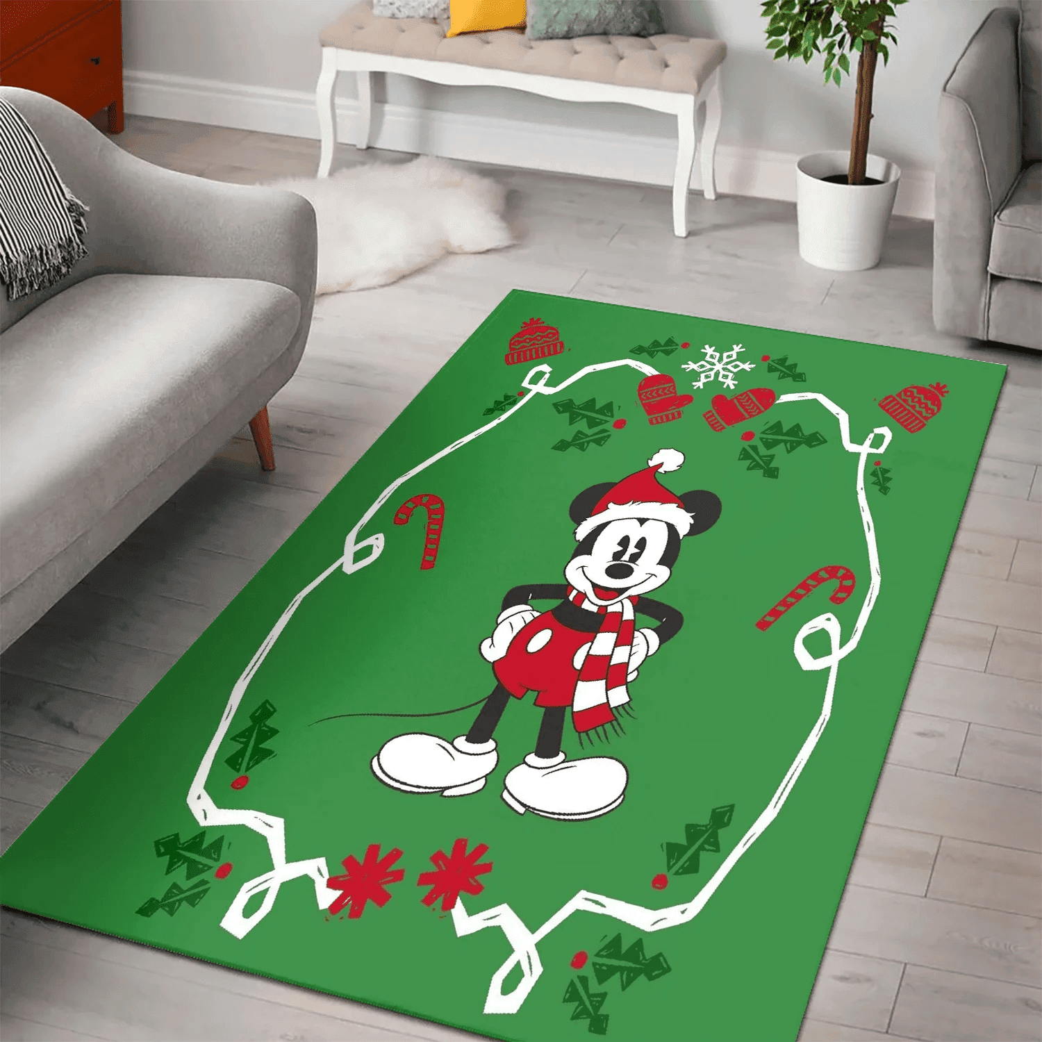 Disney Mickey Mouse Christmas Mickey Green 3 3D Area Rug Full Printing Living Room Bed Room Home Decor Carpet