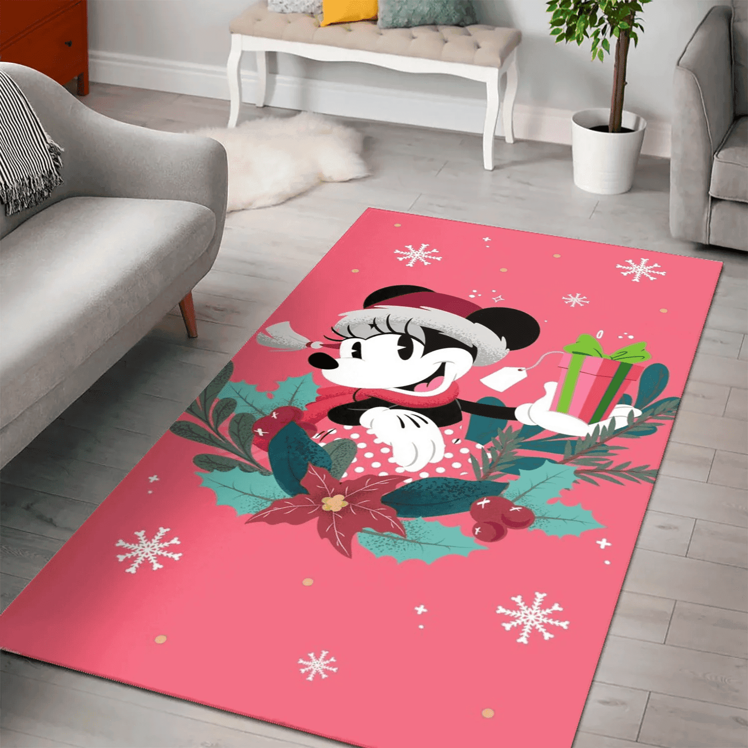 Disney Mickey Mouse Christmas Minnie Gift Pink 1 3D Area Rug Full Printing Living Room Bed Room Home Decor Carpet
